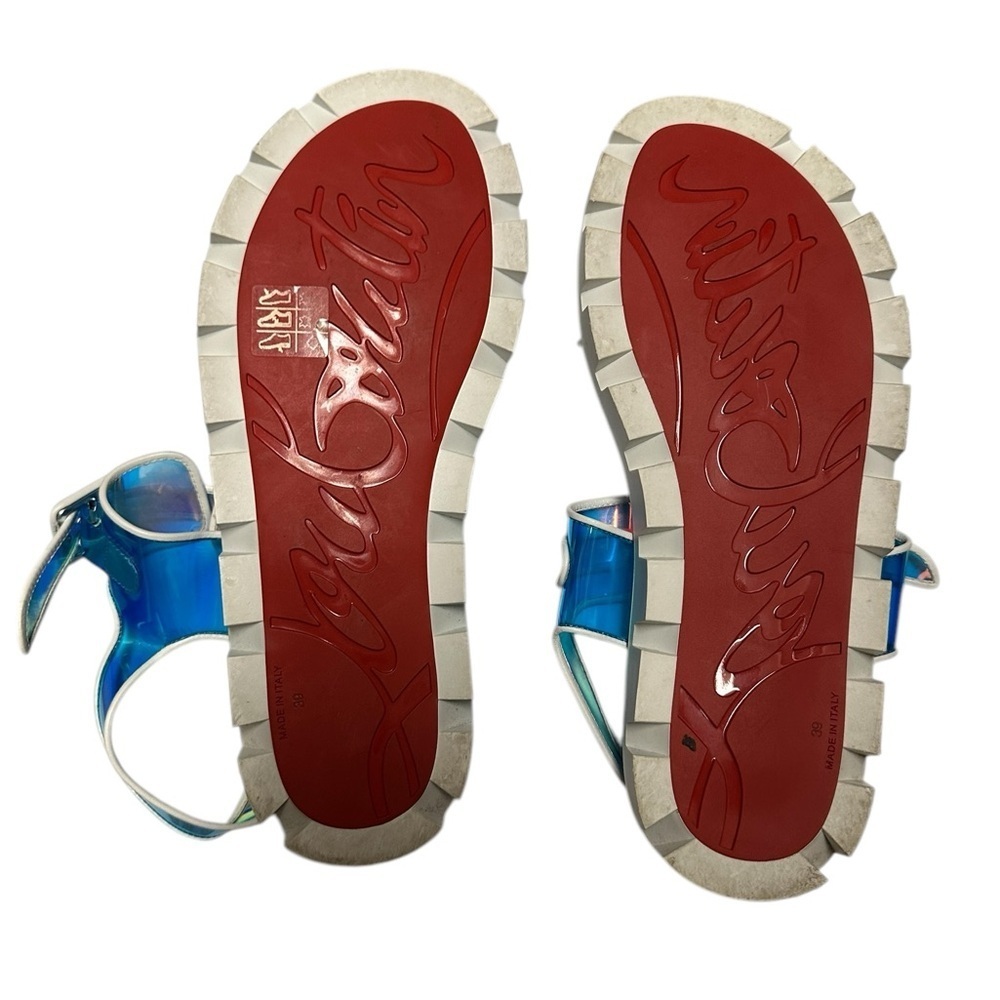 Christian Louboutin Nappa PVC Duniss Cool Flat Sandals Blanco/Blue Sz 39 - Picture 2 of 16